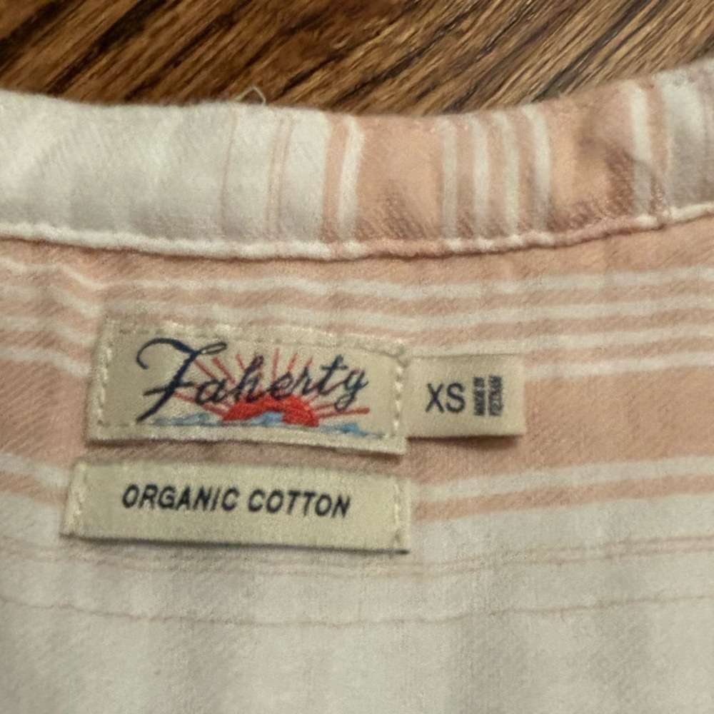 Faherty |‎ Isla Dress Organic Cotton Sleeveless Pintuck Mini White Peach Sz XS - Picture 3 of 7